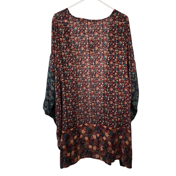 NWT Natural Life Sierra Mixed Print Floral Kimono Size S/M Brown Teal Rust - Picture 5 of 13